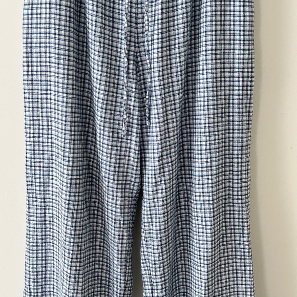Abercrombie Blue Plaid Linen-Blend Pull-On Wide Leg Drawstring Pants - Picture 3 of 16